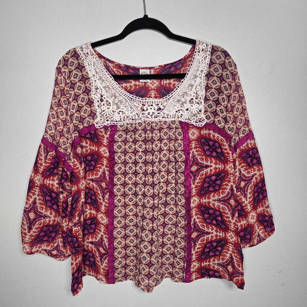 Bila Womens Hippie Floral Top Size XXL‎ Pink Red Boho Vacation Island Beach